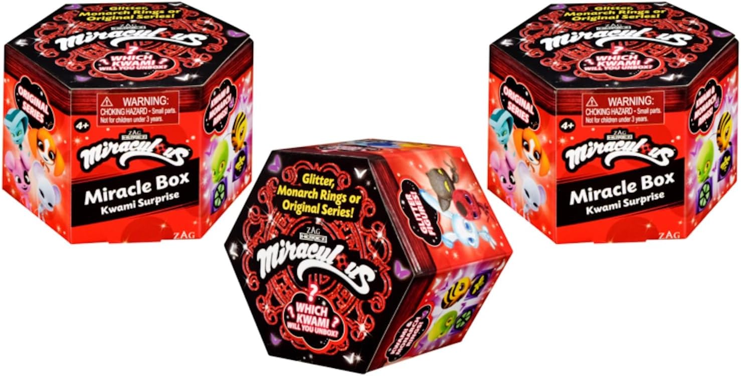 Miraculous Ladybug Miracle Box Kwami Surprise Series 3 Blind Box Mini Figure, Set of 3