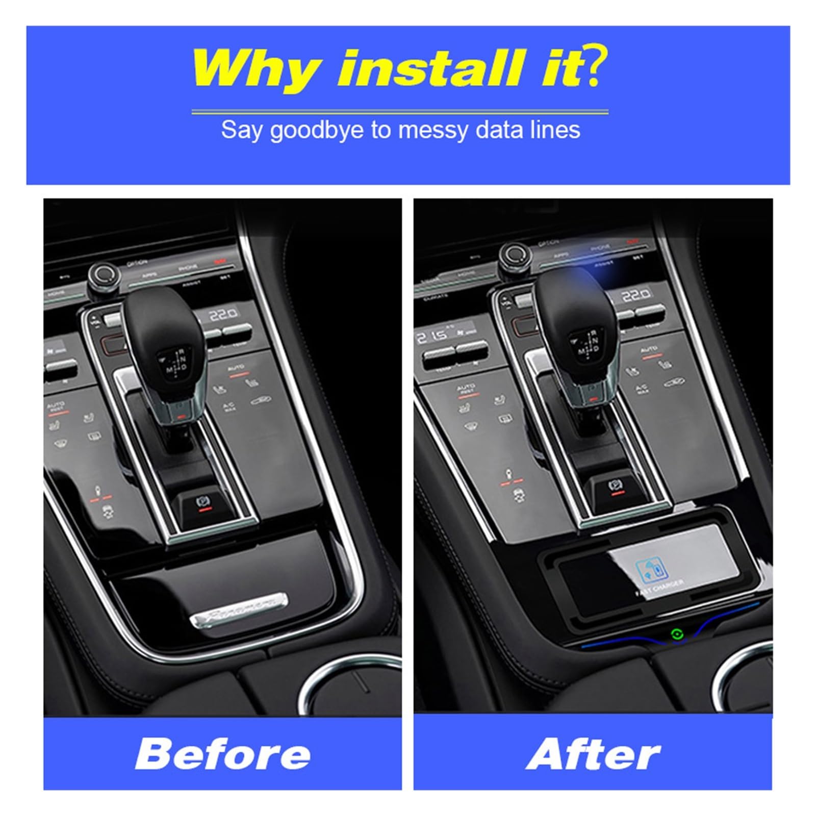 Cargador inalámbrico Qi for Coche, Consola Central de 15w, Panel de Carga rápida for teléfono Compatible con Porsche Panamera, Accesorios de modificación 2023-2017