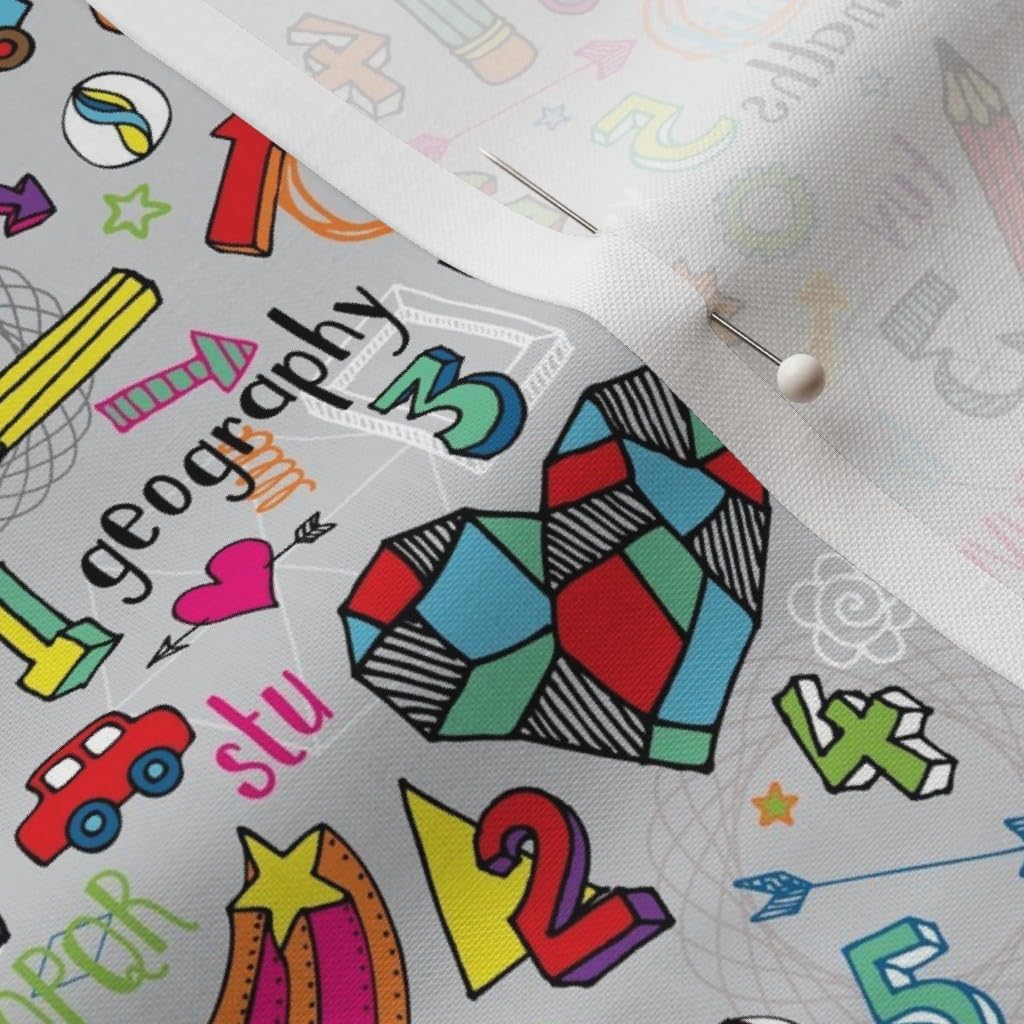 Spoonflower Fabric - School Classroom Colorful Pencil Grey Stem Teacher Learning Education Printed on Petal Signature Cotton Fabric by The Yard - Sewing Quilting Apparel Crafts Decor