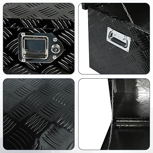 Miniatura 3 de confote Caja de herramientas chapada en rayas de aluminio resistente de 44 pulgadas, caja de herramientas para camioneta, caravana, remolque,