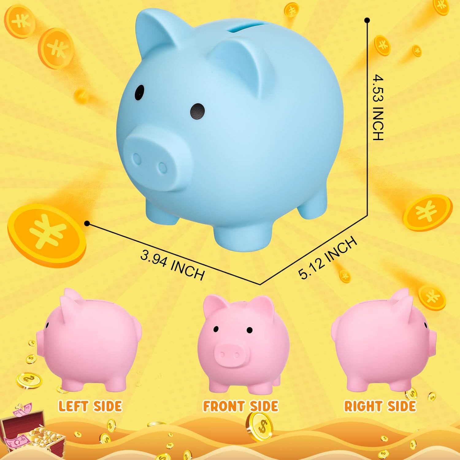 Gerrii 9 Pcs Plastic Piggy Bank Bulk for Kids Pig Money Bank Cute Large Unbreakable Piggy Coin Saving Box for Adult Girl Boy Easter Birthday School Baby Shower Decor, Blue Pink Yellow