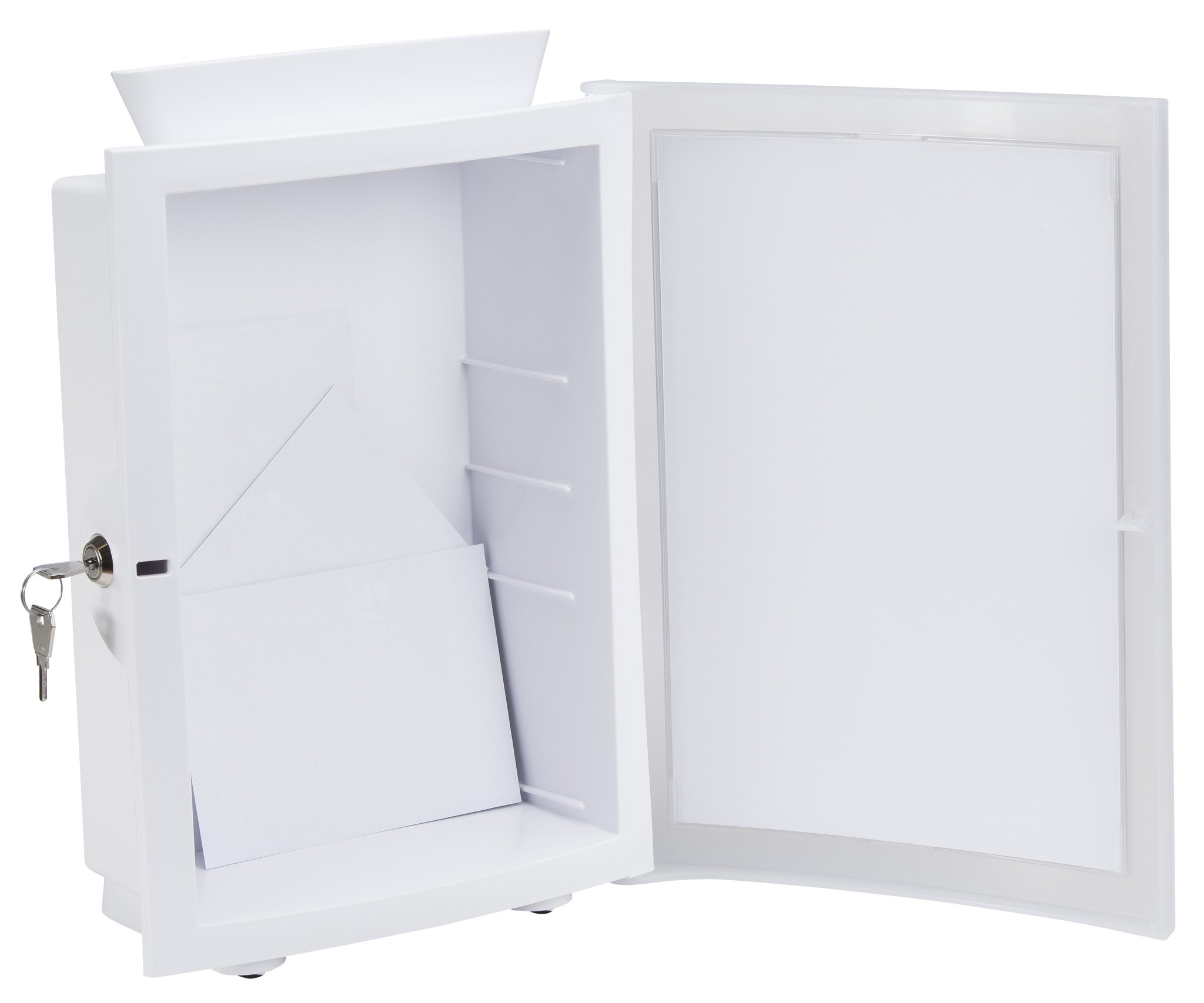 HAN Sammelbox IMAGE'IN mit transparenter abschließbarer Tür und auswechselbarem Motiv, Wahlurne, Spendenbox, Losbox, Aktionsbox - zur Wandmontage oder freistehend mit Standfüßen, 4102-12, weiß