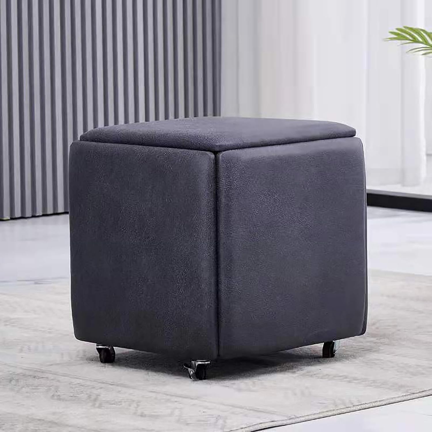 Tabouret ottoman cube en cuir synthétique avec finitions haut de gamme et roulettes