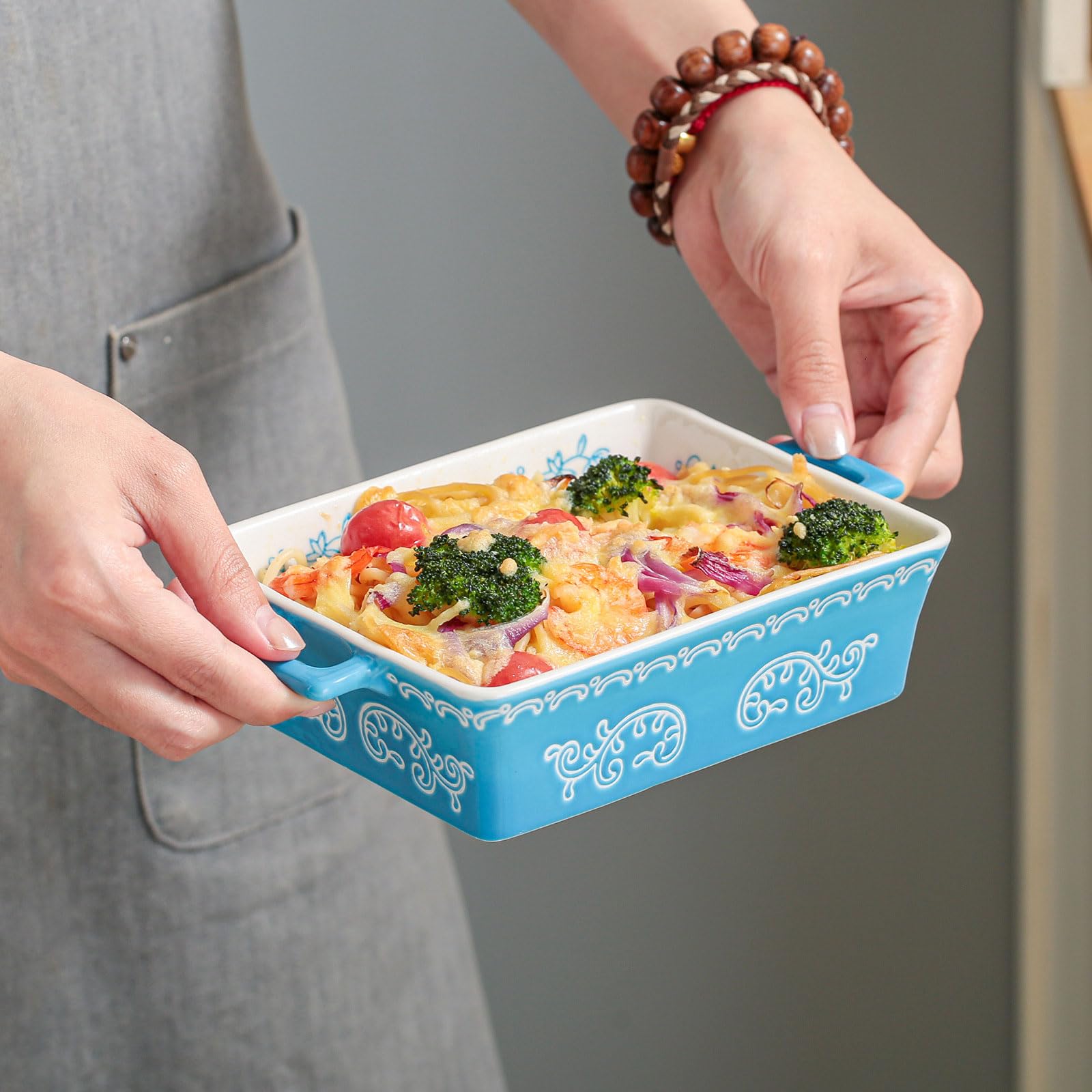 Cuencos Aperitivos Fuente De Horno Rectangular CeráMica PúRpura Con Estampado Floral Dos Asas Aptas Para Horno Lavavajillas Guisos Regalo-A