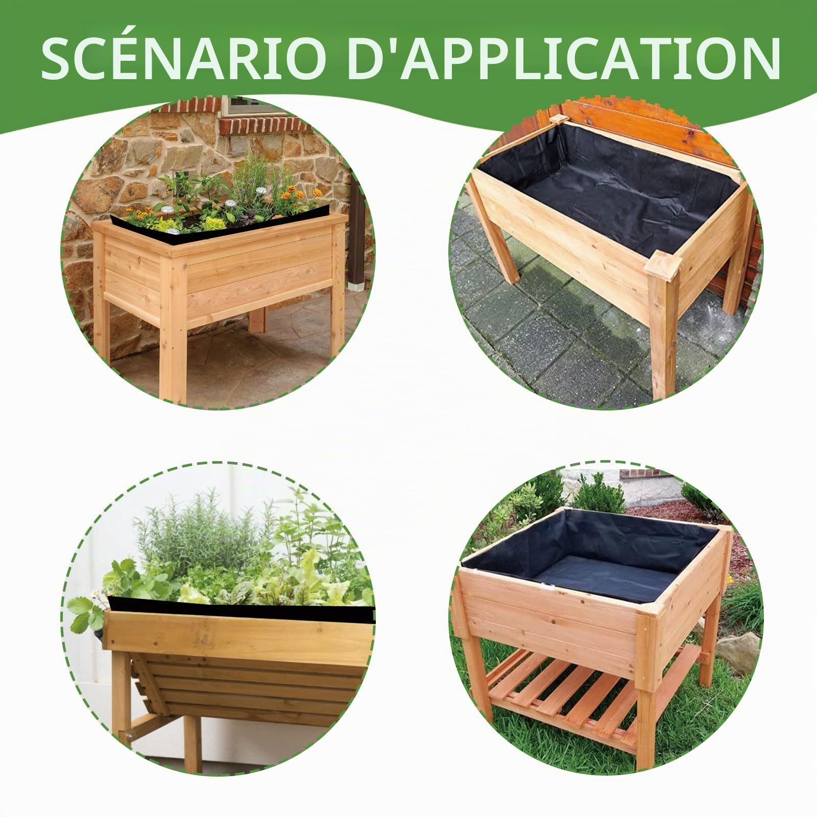 Longzhuo Doublure en tissu pour grand bac à légumes extérieur en tissu non tissé robuste pour jardins surélevés, doublure de jardin recyclable pour bacs à légumes, bacs à herbes (Noir, 160 x 210 cm)