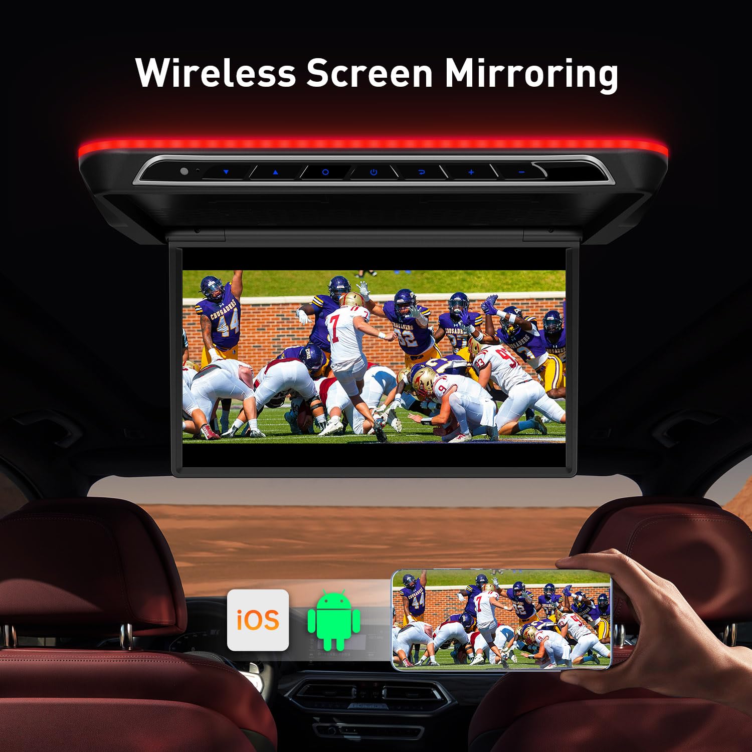 XTRONS 17,3 Zoll Motorisierter Android Octa Core Auto TV Flip Down Monitor mit FHD IPS Bildschirm Eingebaute Lautsprecher WiFi Unterstützung HDMI Eingang USB SD AV Eingang RCA Audio Video Eingang