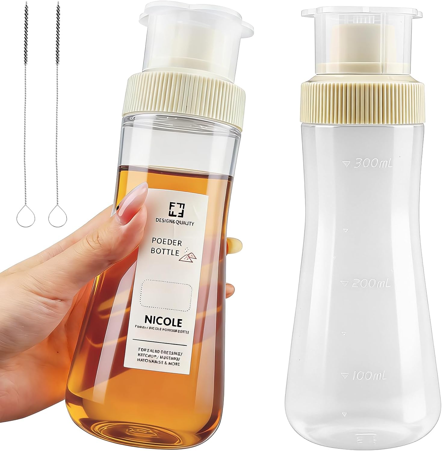 2Pcs Cake Syrup Dispenser 12 Oz/350ml Graduated Plastic Squeeze Bottle for Soaking Honey Syrup Rain Spray Bottle with Sealing Lid & Clean Brush, Easy Storage Reusable Baking Tools - Image 8