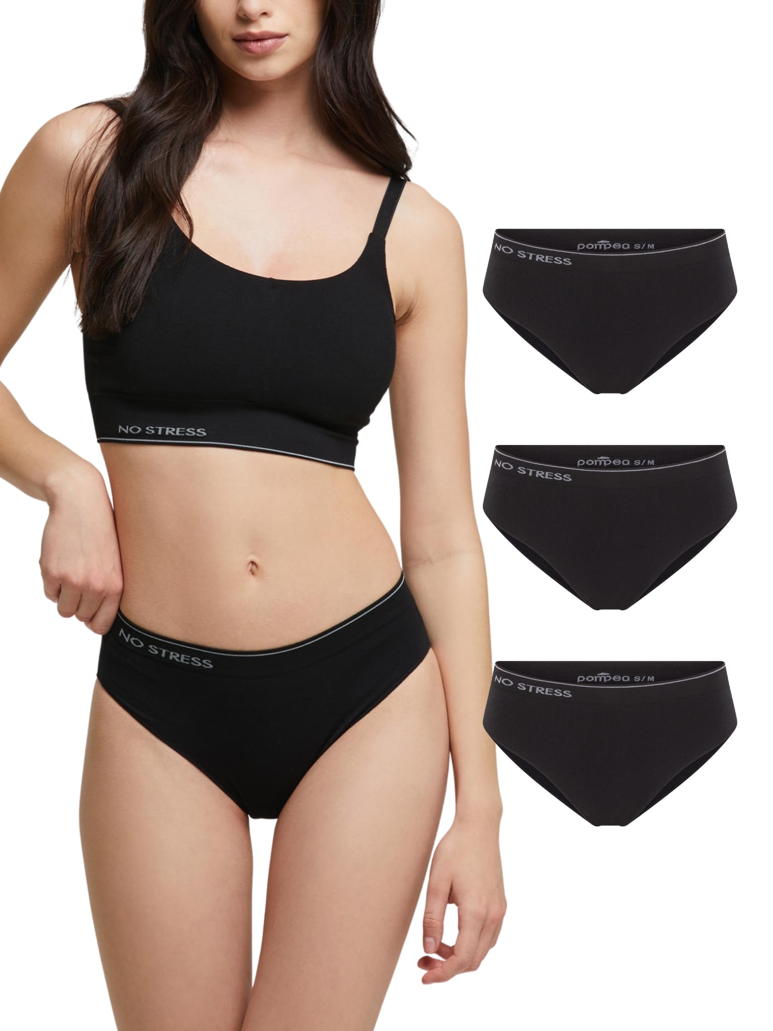 POMPEA 3 Pezzi Slip Donna in Cotone Elasticizzato Seamless, Mutande con Cinturino Elastico Logato