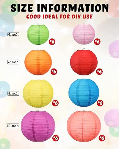 Miniatura 4 de Treela 48 linternas de papel para decoración de fiesta, decoración de papel redondo chino de 4/6/8/10 pulgadas, lámparas colgantes asiáticas