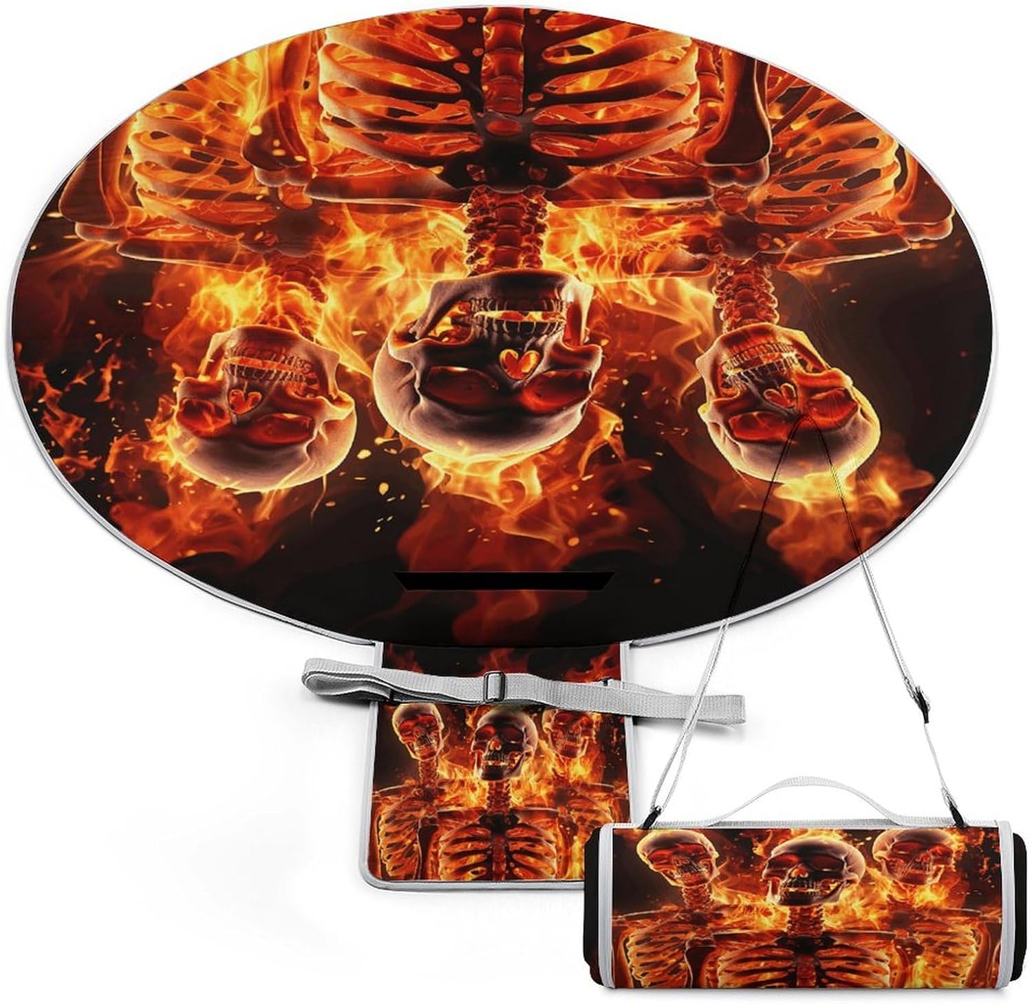 Fire Skeletons Picnic Blankets, 3 Layer Picnic Mat,Foldable Lightweight Camping Blanket for Camping, Hiking,Beach,Grass