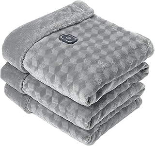 CAROMIO Electric Heated Blanket Electric Throw 50”×60” Soft Fleece Heating Blanket- 4 Heat Level Convenient Embedded Contr...