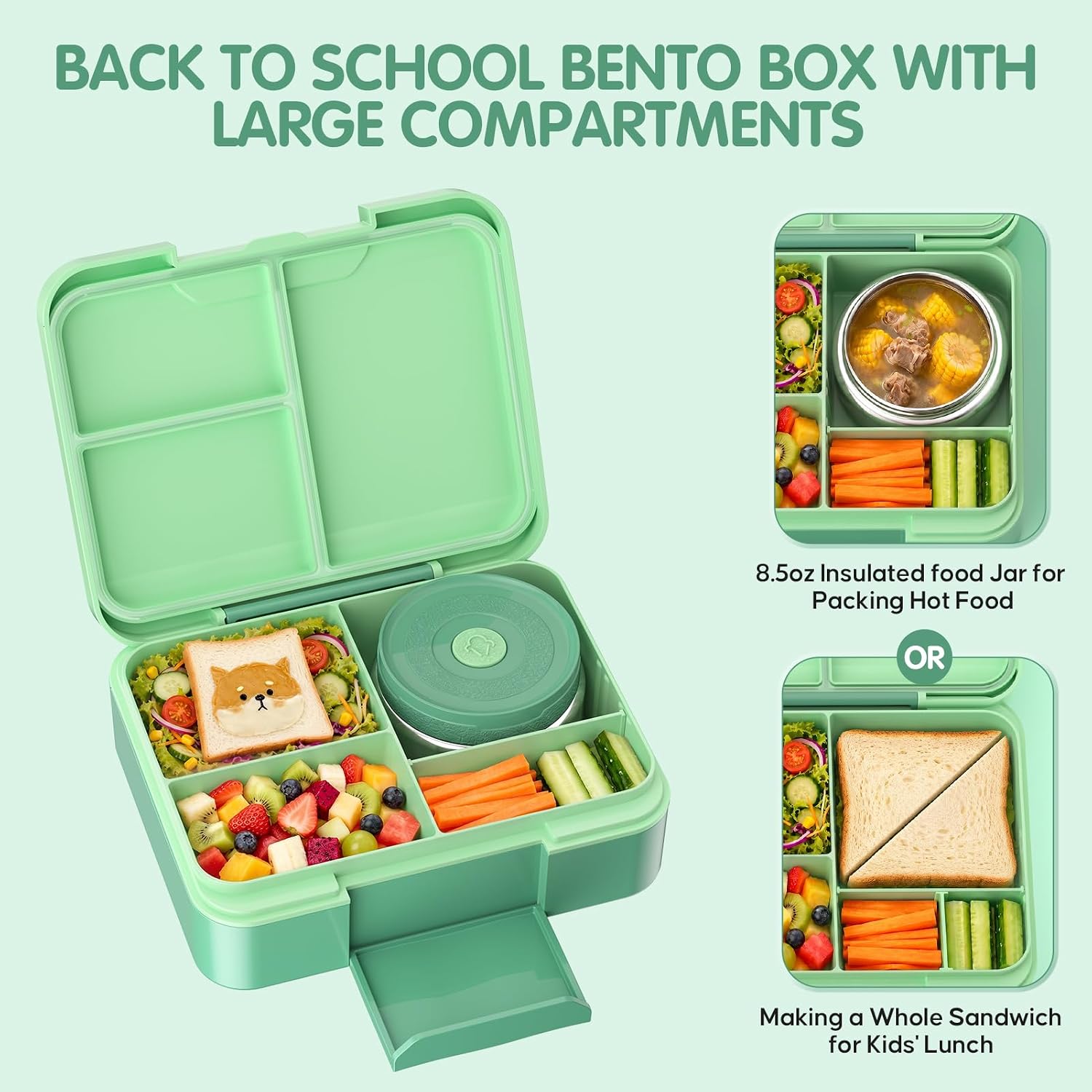 HOMETALL Bento Box for Kids with 8.5oz Insulated Food Jar Lunch Bag Set image 3