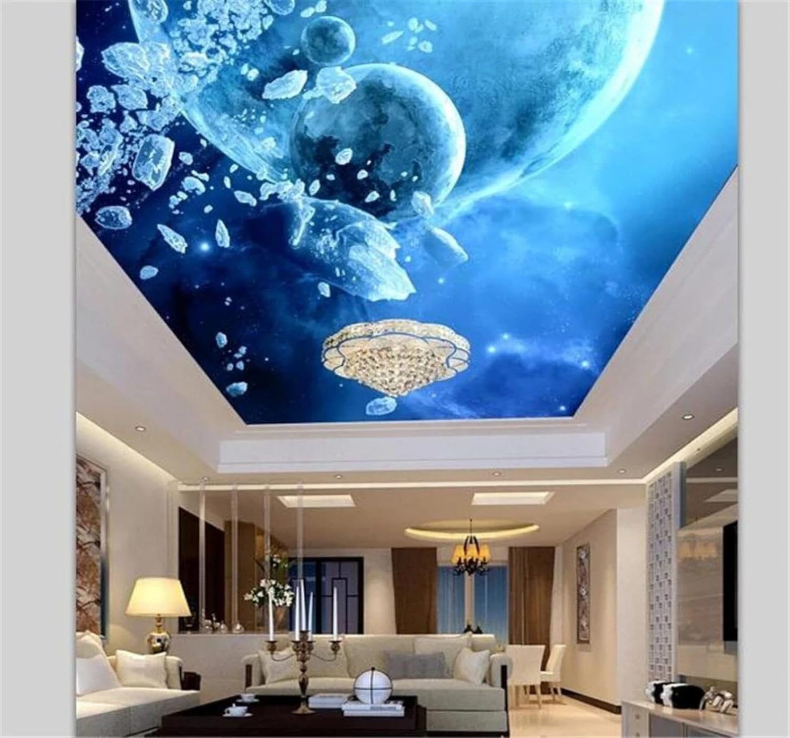 XLMING Beautiful Blue Starry Sky Milky Way Planets 3D Wallpaper Silky Texture Home Study Office Grey Dining Room Sofa Bedroom Living Room TV Backdrop-430cm×300cm