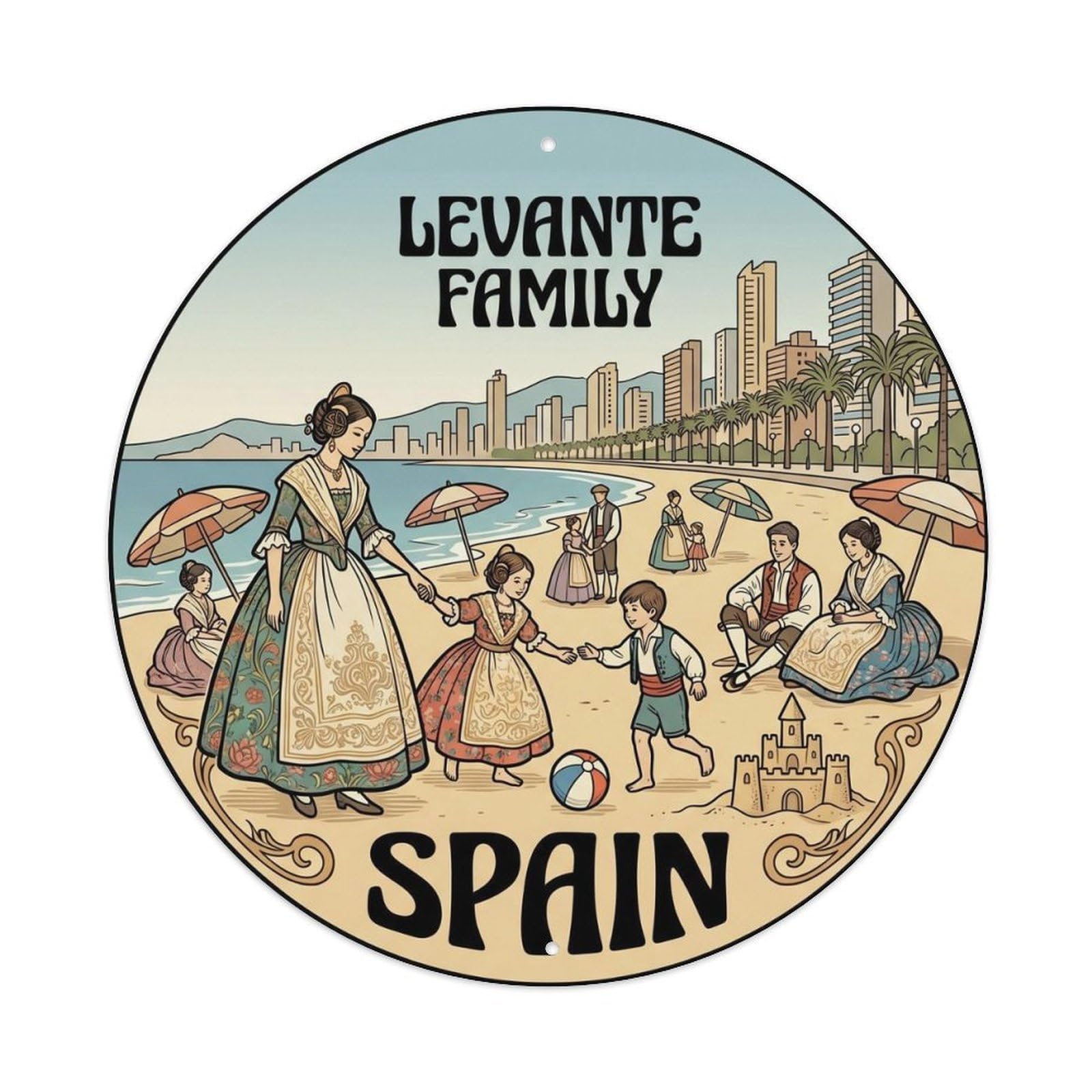 Benidorm Levante Family Spain Art Nouveau Travel Metal Tin Sign