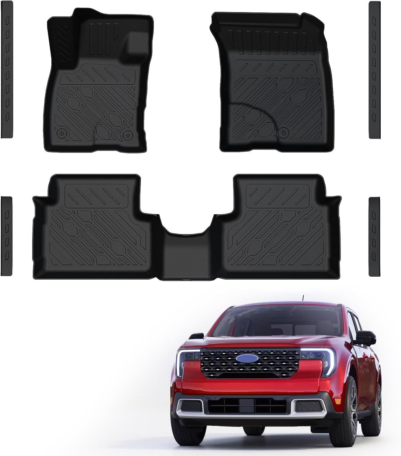 Mabett Floor Mats with Door Sill Protectors for Ford Maverick Gasoline Accessories 2025 2024 2023 2022, All-Weather TPE Liner Mat Custom Fit Maverick Gasoline Model(NOT fit Hybrid)