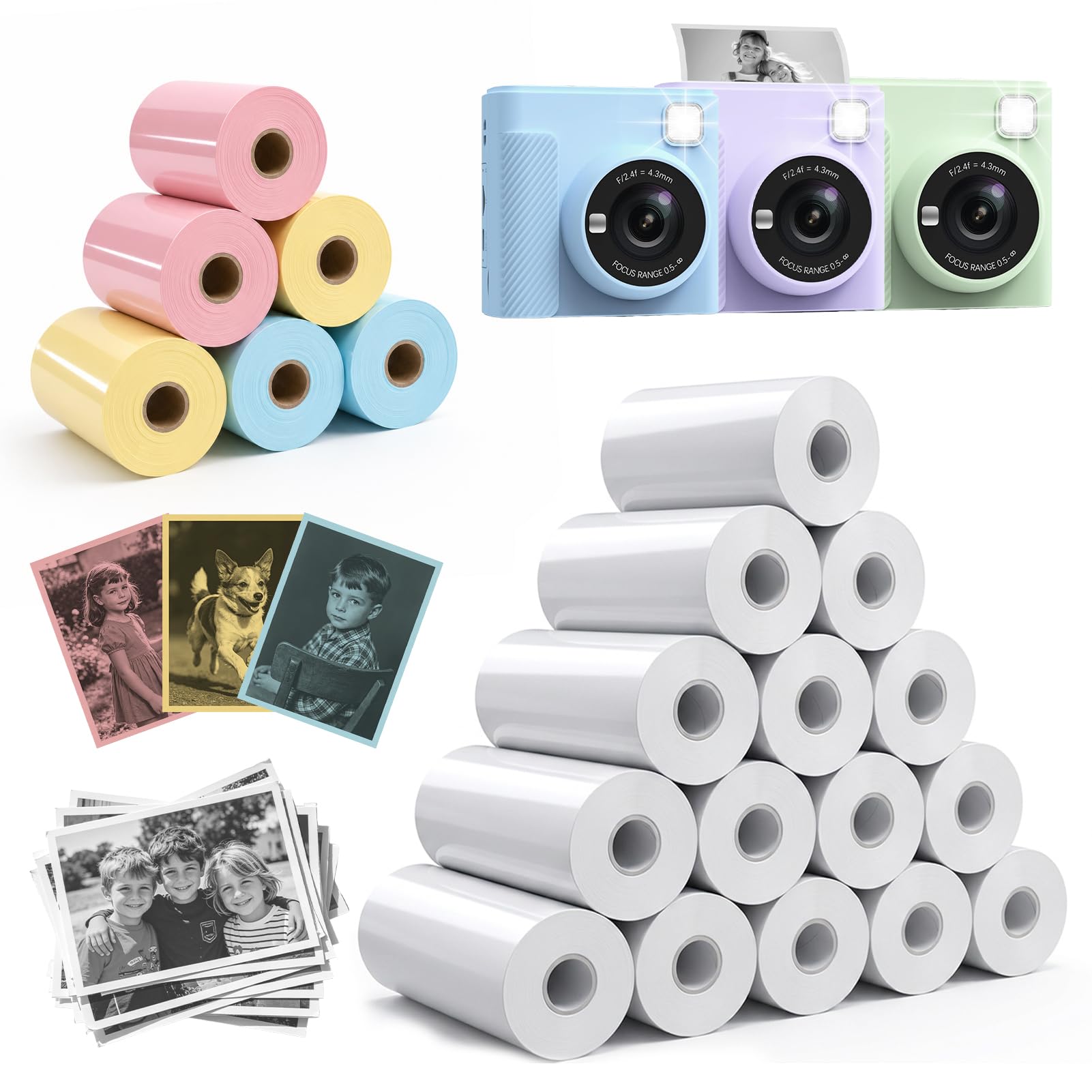 21 Rolls Kids Camera Paper Roll, 57 x 25mm Thermal Printer Paper, Kids Instant Print Camera Paper Roll Compatible with Most Instant Print Cameras for Kids