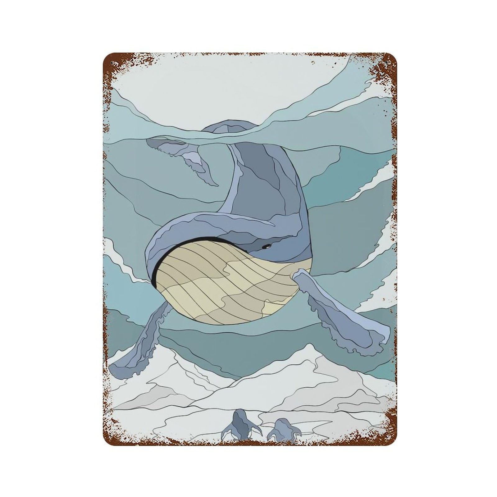 Sky Whale Vintage Rust Metal Sign 15.7"x11.8", for Patio, Garden Room And Bar Decor, Classic Wall Plaque