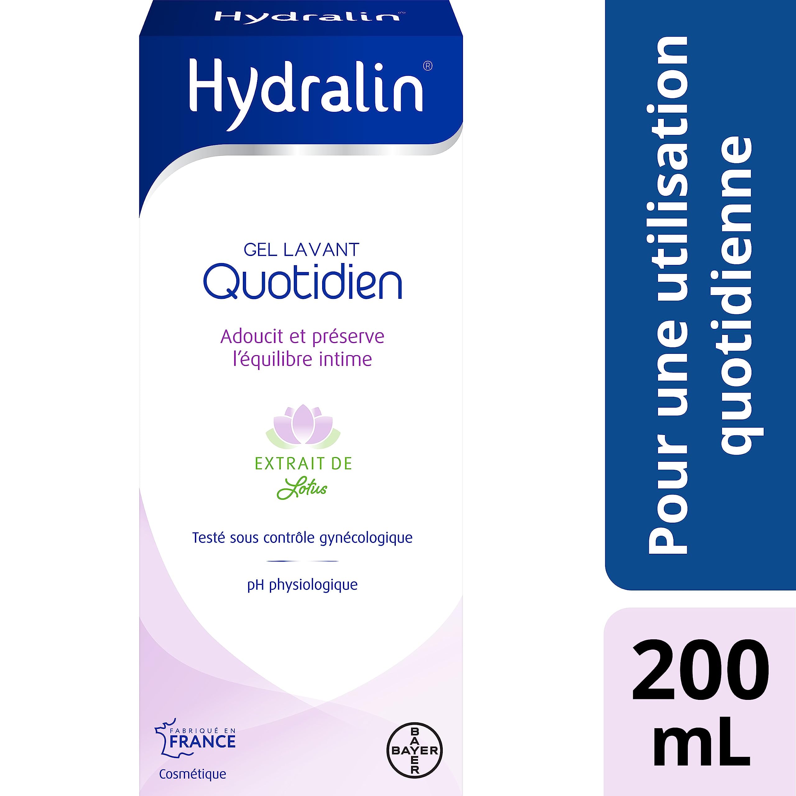 Hydralin Quotidien Gel lavant intime quotidien - Cosmétique - Adoucit et préserve l'équilibre intime - Extrait de lotus - Testé sous contrôle gynécologique - pH physiologique- 3x200ml