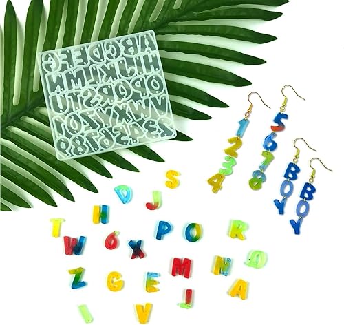 Miniatura 5 de Smays Moldes de aretes de resina para hacer joyas de bricolaje, moldes de silicona con letras del alfabeto y números para manualidades de resina