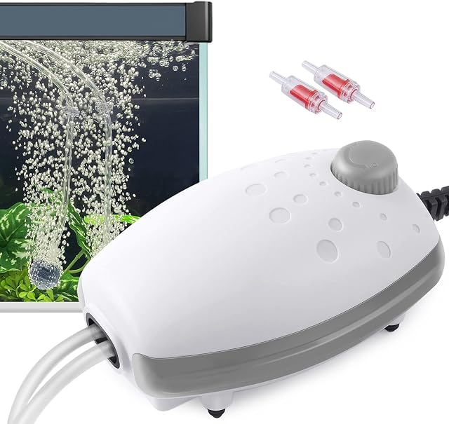 3W Aquarium Air Pump, 300L/H Silent Adjustable Fish Tank Bubbler, Powerfu Oxgen Pump for 1-450L Fish and Turtle Tank