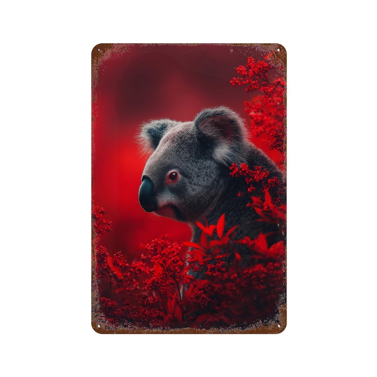 Koala in Red Berries 11.8"x7.9" Retro Metal Sign, Old School Wall Decor for Office, Studio And Wall Decor