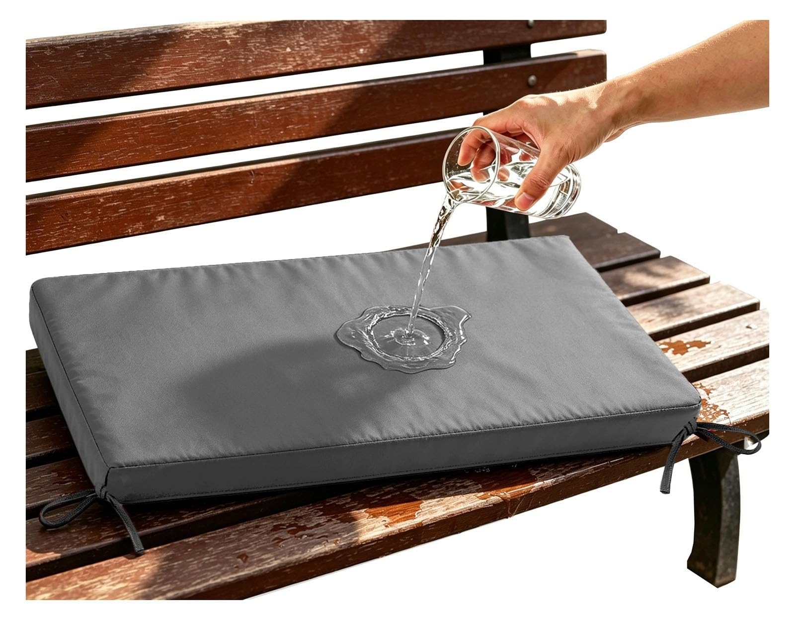 Outdoor Sofa Cushions Waterproof 80% Thick 5cm/1.9" Replacement Bench Seat Cushion Outdoor, Patio Furniture Long Cushion with Ties, Bench Seat Pad for Porch Swing Garden(Grey,150x40 cm 59x16 in)