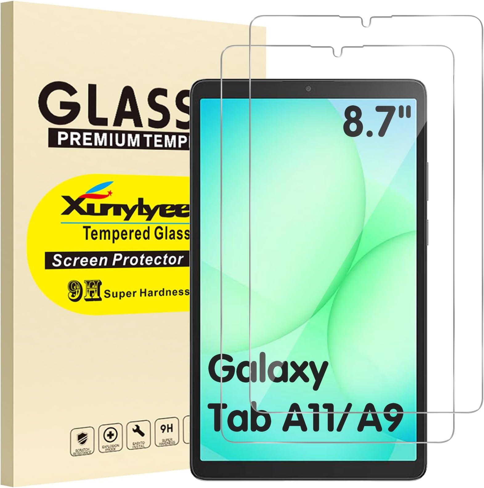2-Pack, Screen Protector for Samsung Galaxy Tab A9 8.7" 2023/ Galaxy Tab A11 8.7" 2025 [206.4 * 120.2mm/ 8.13 * 4.73 in] Tempered Glass Film Anti-Scratch Easy Installation