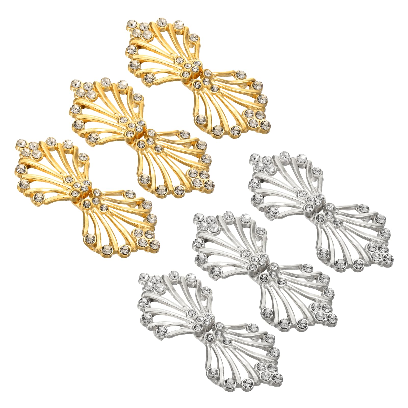 Muiltvoe Cloak Clasp Fasteners, 2.2 Inch/5.6cm Alloy Rhinestone Snap Lock Clasps Bowknot Belt Buckle Vintage Cape Clips for Sweaters Shawl Dresses Scarves Cardigan, Gold, 6Pcs