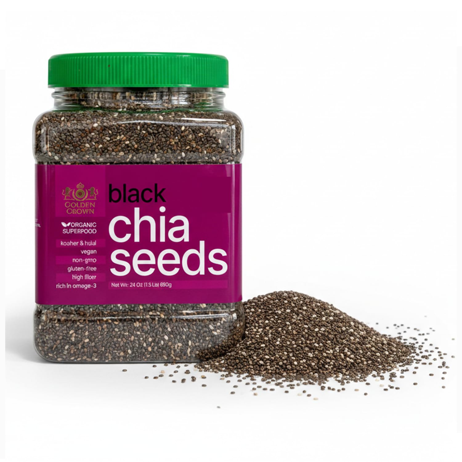 Golden Crown Black Chia Seeds Organic - Gluten-Free Superfood | Rich in Omega-3 & Fiber | Keto Friendly Organic Chia Seeds | Perfect For Chia Pudding, Smoothies, Salads, Baking & More, 24 Oz (1.5 Lb)
