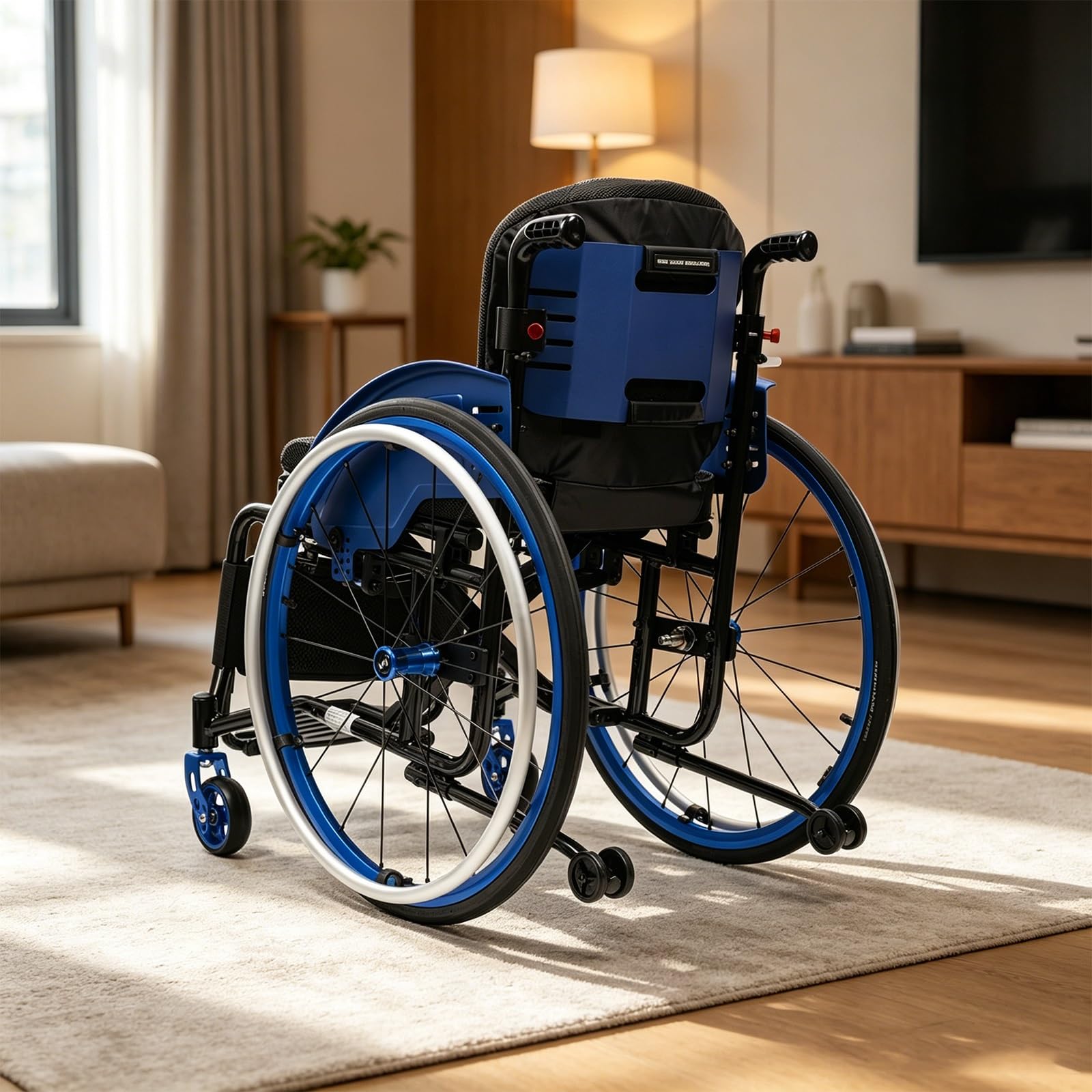Silla de ruedas deportiva ultraligera plegable portátil todo terreno,Silla de ruedas manual de aleación de aluminio autopropulsada plegable,Silla de ruedas de transporte(Blue B,42cm/16.5in)