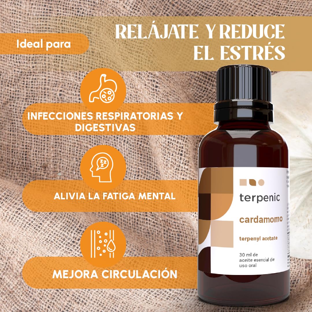 TERPENIC - Aceite Esencial de Cardamomo (Elettaria cardamomum) - 30 ml - Uso Oral – Especiado profesional intenso