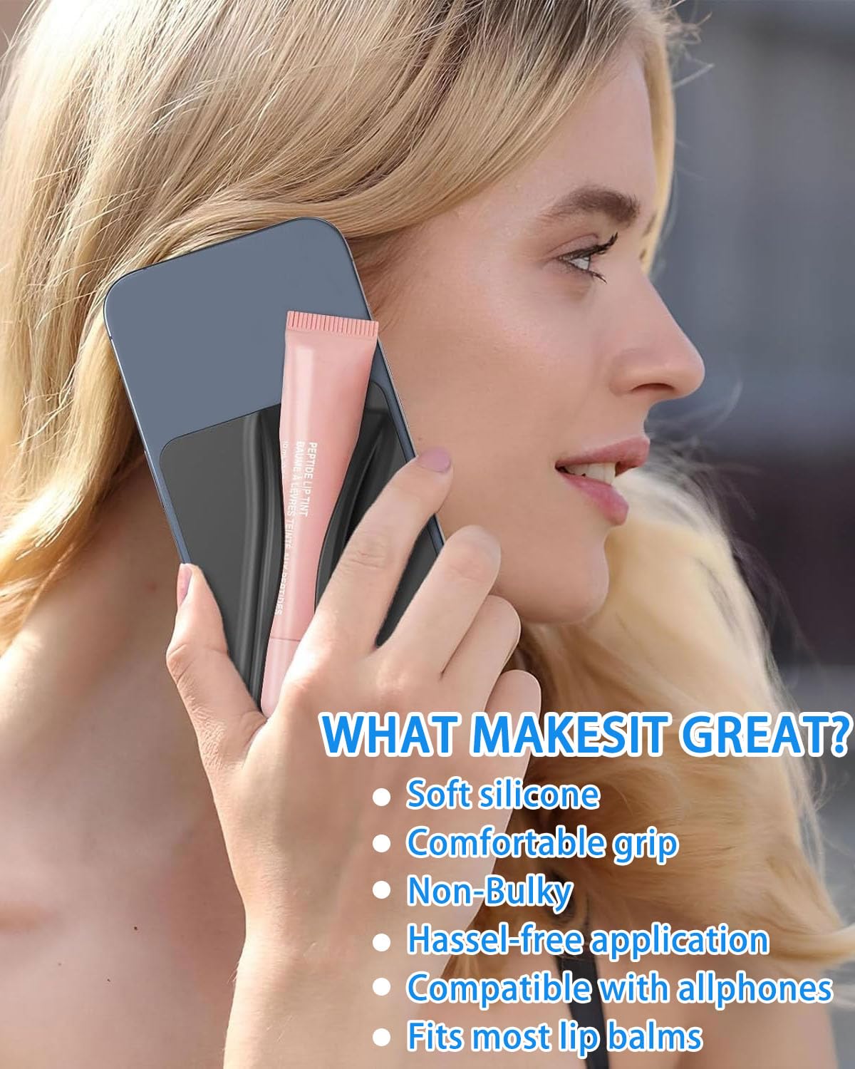 Lipgloss Custodia per cellulare, con supporto lucidalabbra, supporto per lucidalabbra, custodia per telefono per,porta rossetto per rossetto,accessori cellulare,gancio per cellulare (nero)