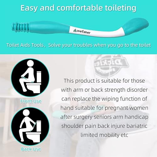 Miniatura 6 de wefaner Ayudas para el inodoro, limpieza cómoda de largo alcance, parte inferior de la varita de limpieza para inodoro, autoayuda para limpiar los