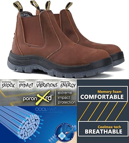 Miniatura 4 de DIIG Botas de trabajo para hombres, botas de trabajo impermeables con punta suavede acero, antideslizantes, antiestáticas, sin cordones, zapatos de
