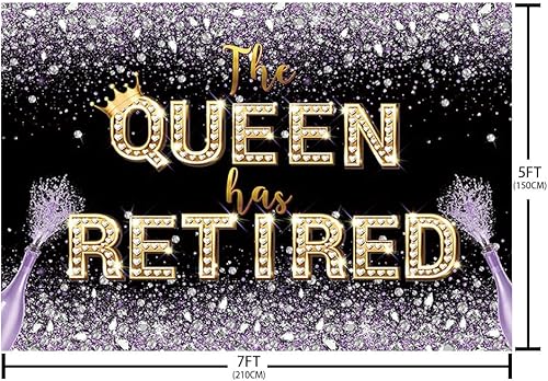 Miniatura 5 de Telón de fondo de 7 x 5 pies con texto en inglés The Queen Has Retirement (Happy Retirement para mujer, fiesta de despedida, morado, negro, oro,