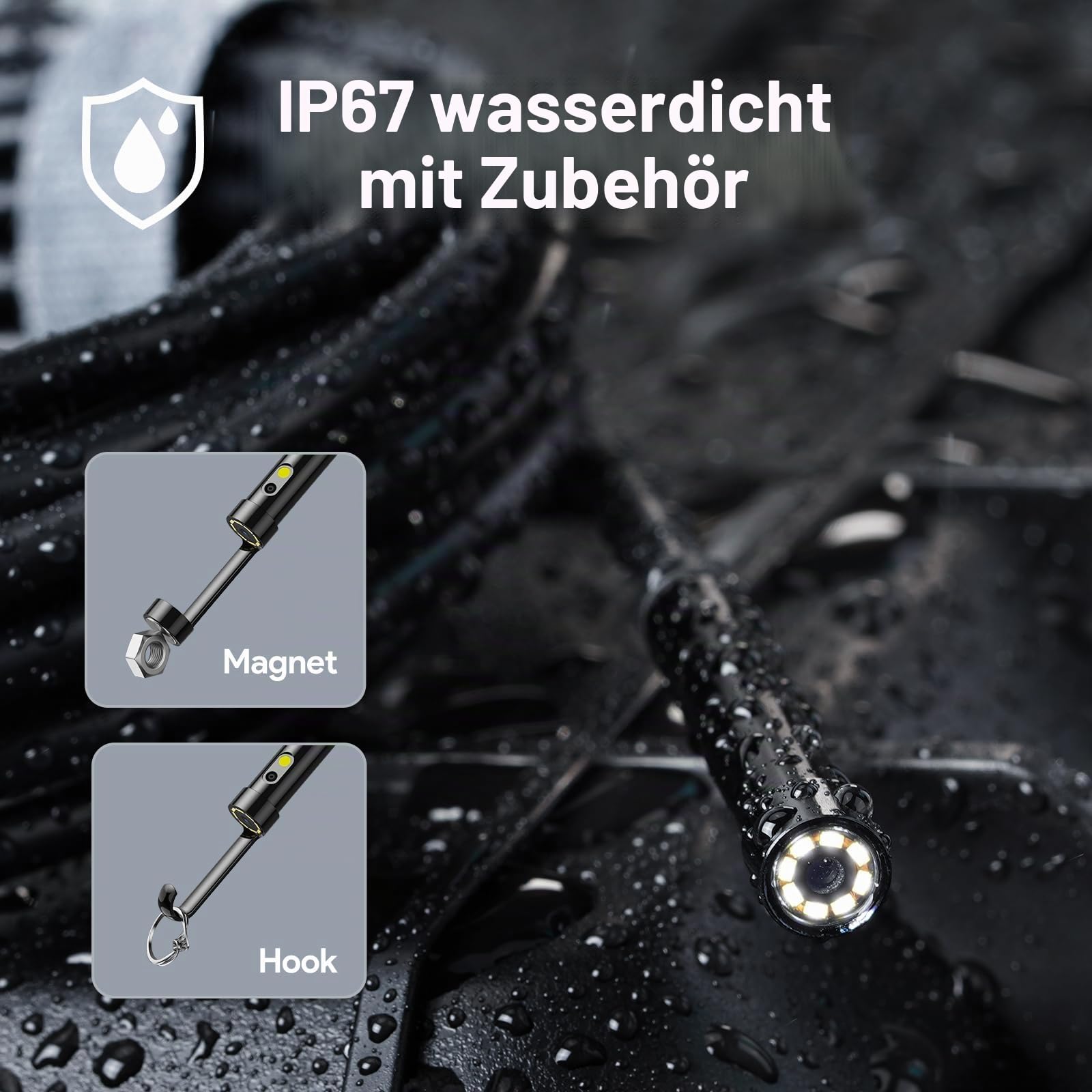 DEPSTECH 2K Endoskopkamera mit Licht: 2560P QHD Dual Lens Inspektionskamera | Endoskopkamera Handy mit 5m Schlangenkabel für iPhone und Android, 9LEDs, IP67 Wasserdicht für HLK, Sanitär und Kfz-Handwerk