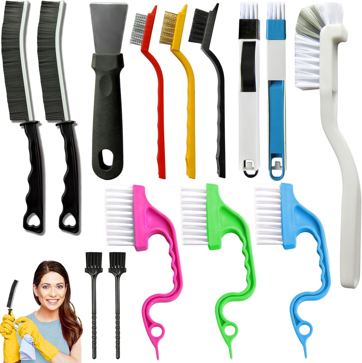 14 Stück Reinigungsbürste, fugenbürste Bad, Küchen Cleaning Brush,Badezimmer eckenreinigungsbürste, Haushalt, Multifunktionale Hartborsten Eckenreinigungsbürste, für Fliesenböden, Türfensterschienen