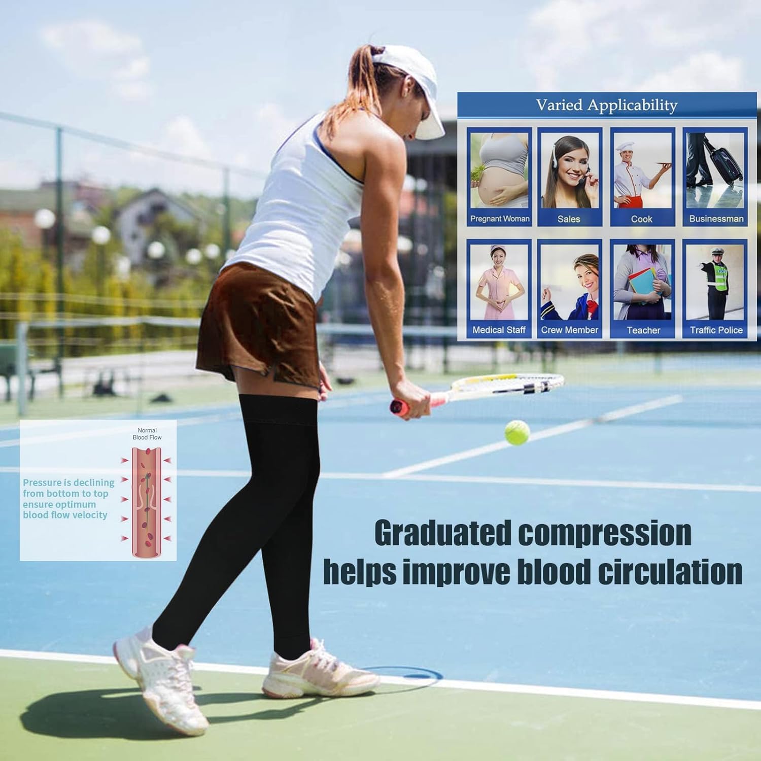 2 Pairs Anti Embolism Ted Hose Thigh High 15-20 mmHg Compression Stocking,Post Surgery Support Compression Socks with Inspect Toe Hole for Women & Men M Black + Beige image 5 of 5 B0D5C9NCZW