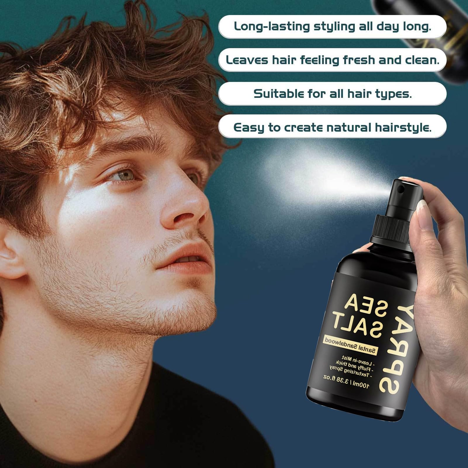 Spray au sel de mer pour cheveux pour hommes, spray au sel de mer, finition naturelle Sea S-alt S-pray pour cheveux, volumise et texturise, léger et non gras, spray de surf texturisant pour homme