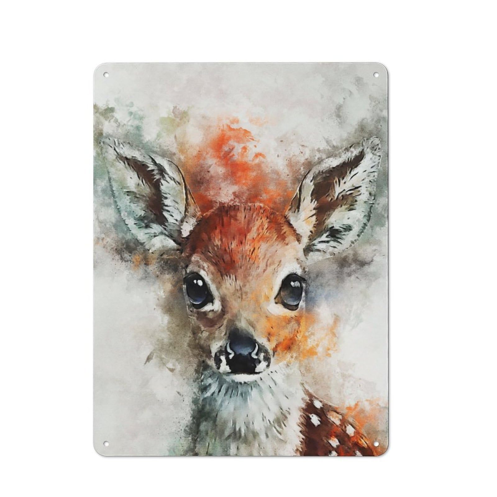 Junmoney Deer New Watercolort Distressed Look Decorative Tin Sign 40X30cm, Retro Room Decor For Lounge, Study, Pub Or Wall Gallery