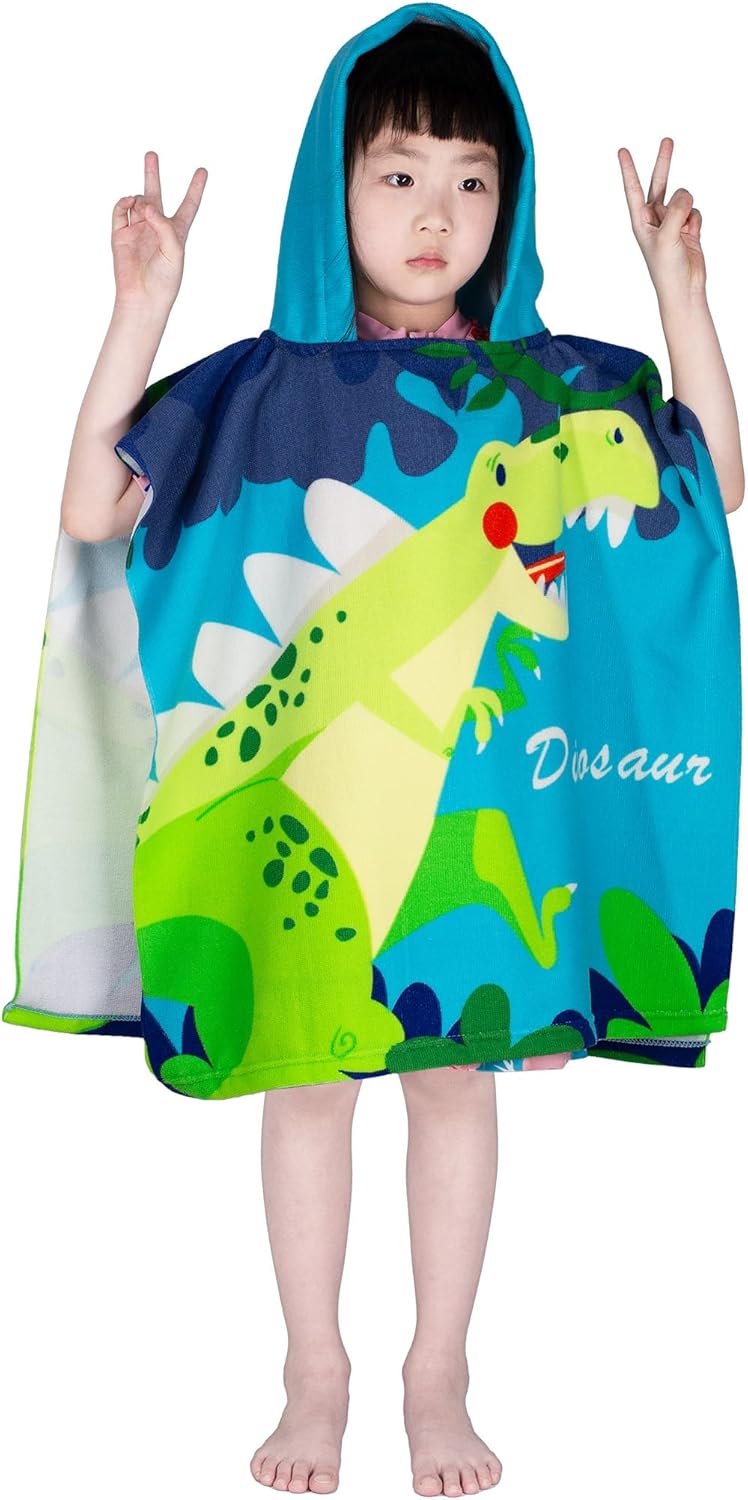 Hooded Kids Beach Towels - Toddler Bath Towel Girls Boys Swim Cover-ups for Ages 1 to 6 Kids Pool Towels Quick Dry Lightweight Soft Microfiber Poncho Towel 24x23(Dino Jungle)