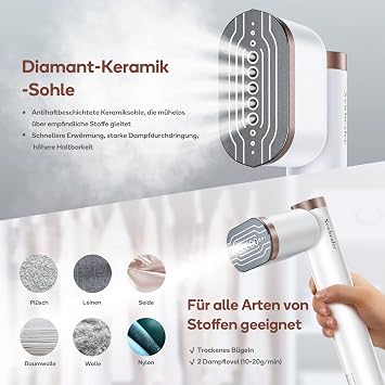Newbealer Steamer Steam Straightener 1200 W 120 ml Portable Steam Iron with Hand Steam Brush for Clothes & Shirts Ironing 20s Quick Heating Horizontal and Vertical Steaming 2 Steam Levels