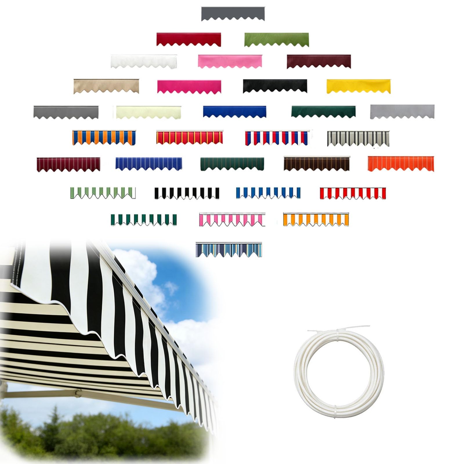 Générique Lambrequin de Rechange pour Store Banne avec Jonc de Fixation, Volant Seul Toile Polyester Imperméable Anti-UV, Tissu de Remplacement pour Terrasse Balcon Jardin(Gray Stripes,B330cmxH20cm)