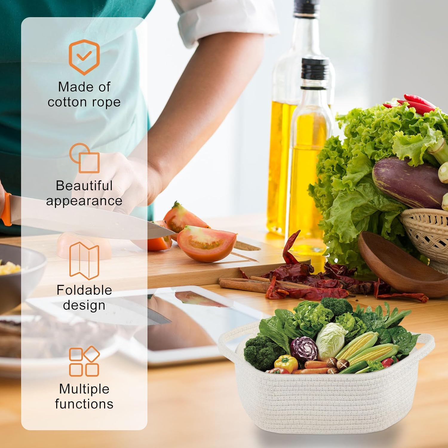 3 Pcs Small Woven Basket with Gift Bags 12"X 8" X 5" Portable Rope Baskets Baby Toy Basket with Handles Soft Woven Basket for Storage