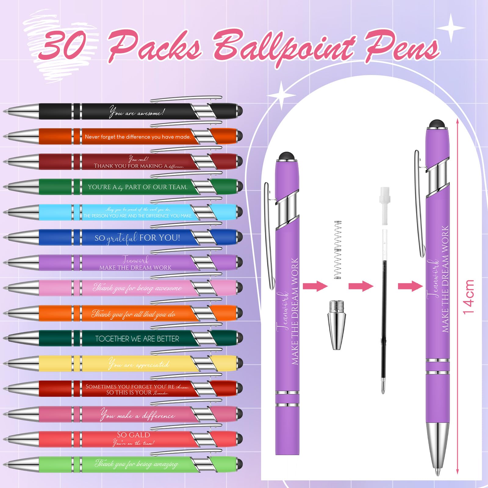 Faccito 30 Pcs Inspirational Ballpoint Pens Motivational Quotes Pen with Stylus Tip Inspirational Positive Encouraging Black Ink Novelty Thank You Gifts for Adults(Inspirational) - Image 3
