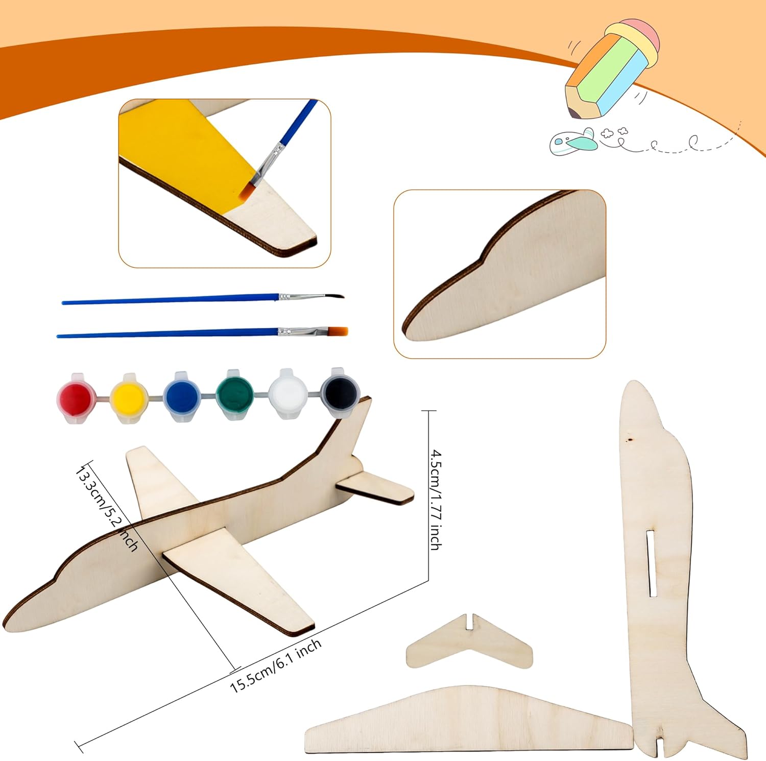 30 Pcs Unfinished Wooden Airplane Craft for Kids with Painting Tools DIY 3D Airplane kit Wood Planes Handicraft for Kids School Art Craft Projects Activity Gifts