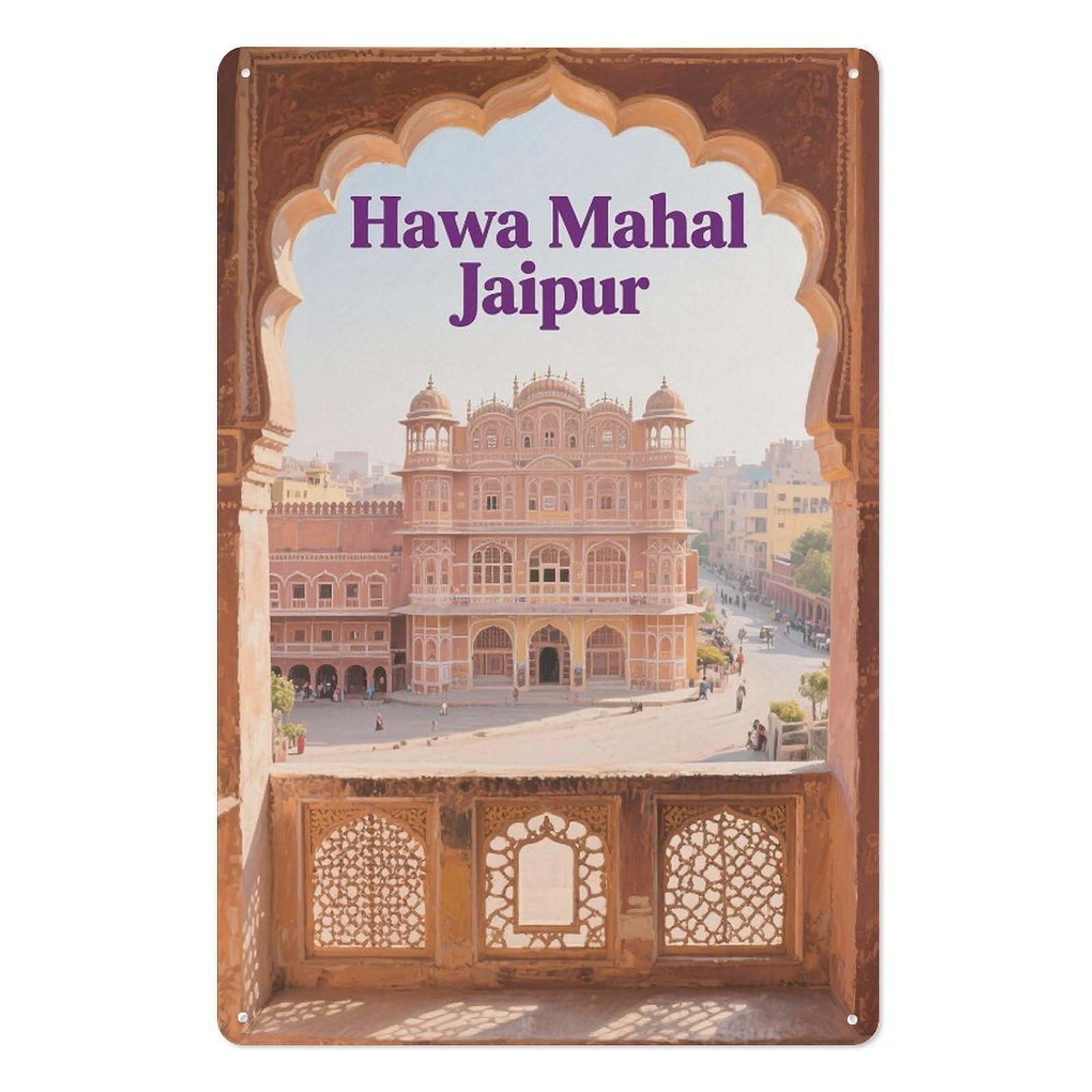Hawa Mahal Jaipur Retro Design Tin Paintings Vintage Tin Sign 08x12inch(20x30cm) Wall Art for Home Office Bedroom Living Room Cafes Wall Decor