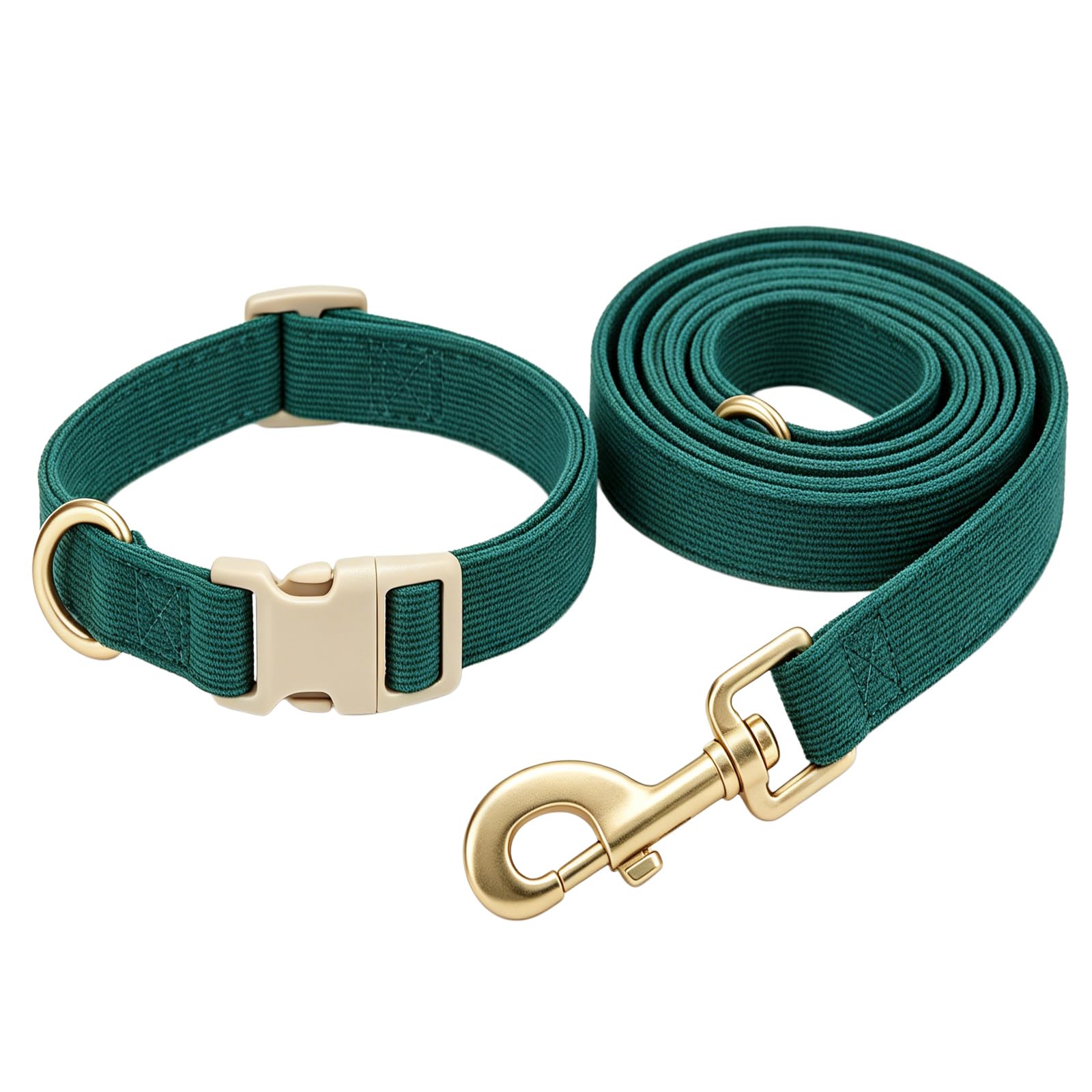 YUDOTE Green Corduroy Dog Collar and Lead Set, Adjustable Soft Pet Collar with Matching 5ft Lead for Medium Dogs(Green,Medium)