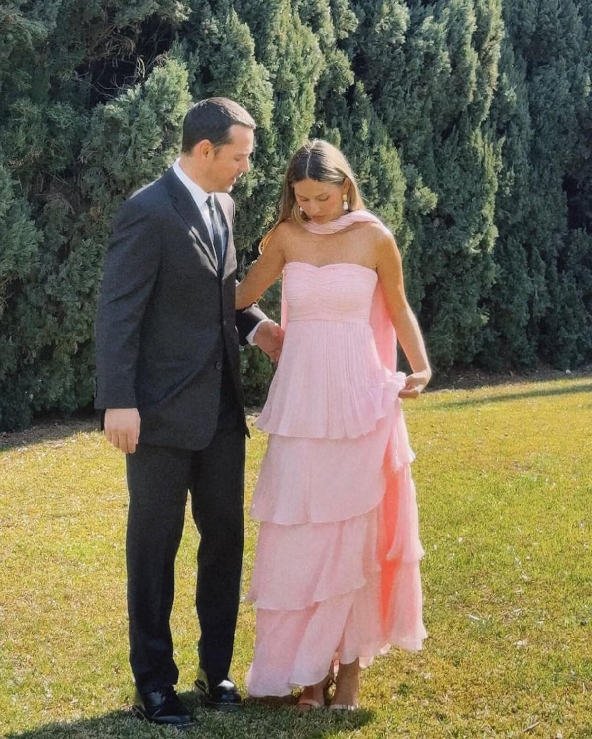 Strapless Bridesmaid Dresses for Womens 2025 Tiered Chiffon Maxi Prom Formal Evening Party Dress with Scarf - Image 2