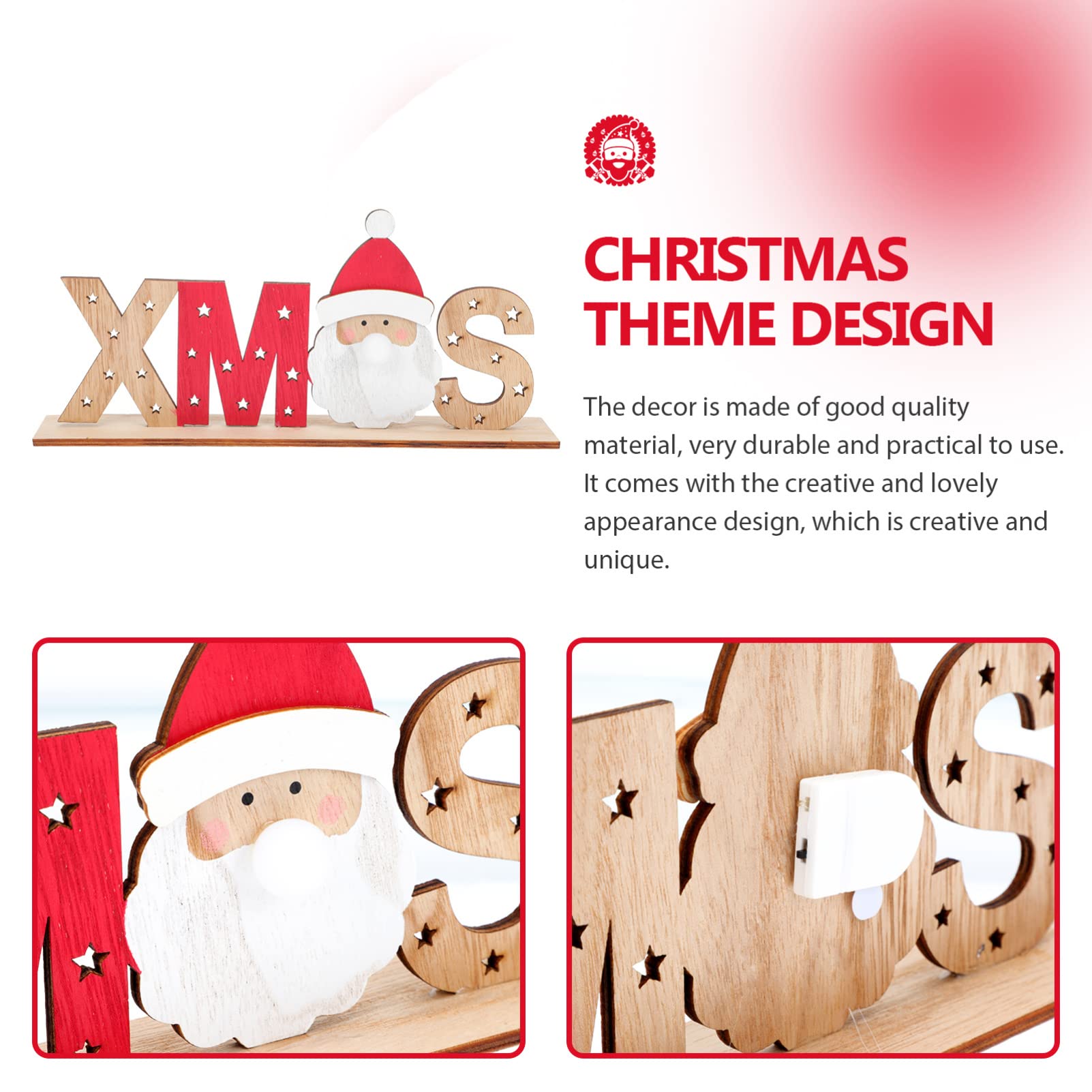 Ciieeo 3 Piezas Adornos decoración Signos rústicos de Navidad centros de Mesa de Navidad lámparas de Mesa emblemas Adorno de Escritorio Brillante Adorno navideño de Madera